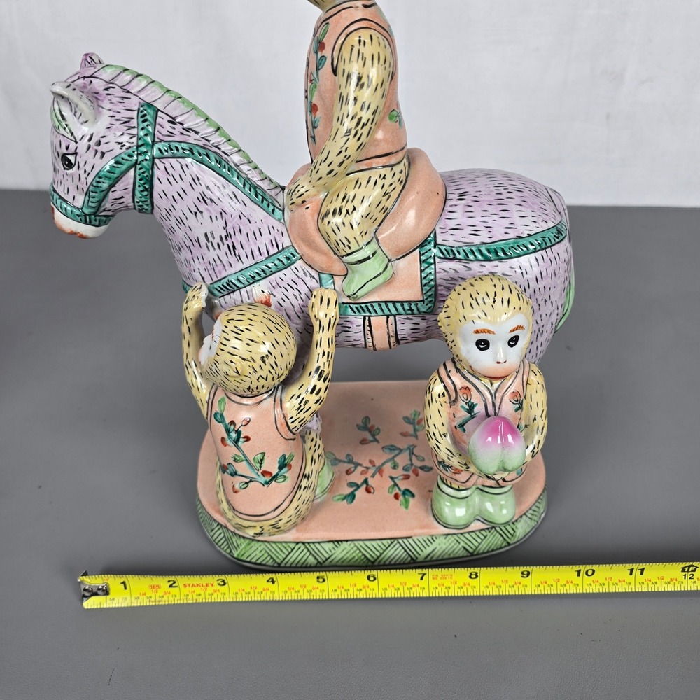 Chinese Famille Rose Porcelain Monkey Riding Horse Figurine Ma Shang Feng Hou - Picture 12 of 14
